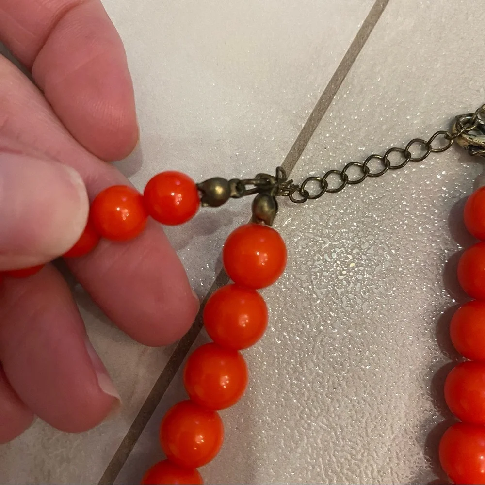 Vintage Early 2000s Vibrant Orange Composite Beaded Statement Bib Necklace